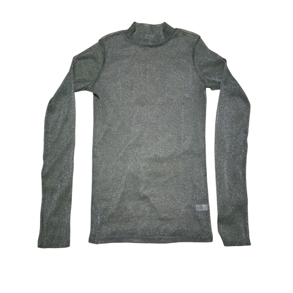 Willow + Root Women's XL Green Sheer Metallic Mock Neck Stretch Long Sleeve Top
